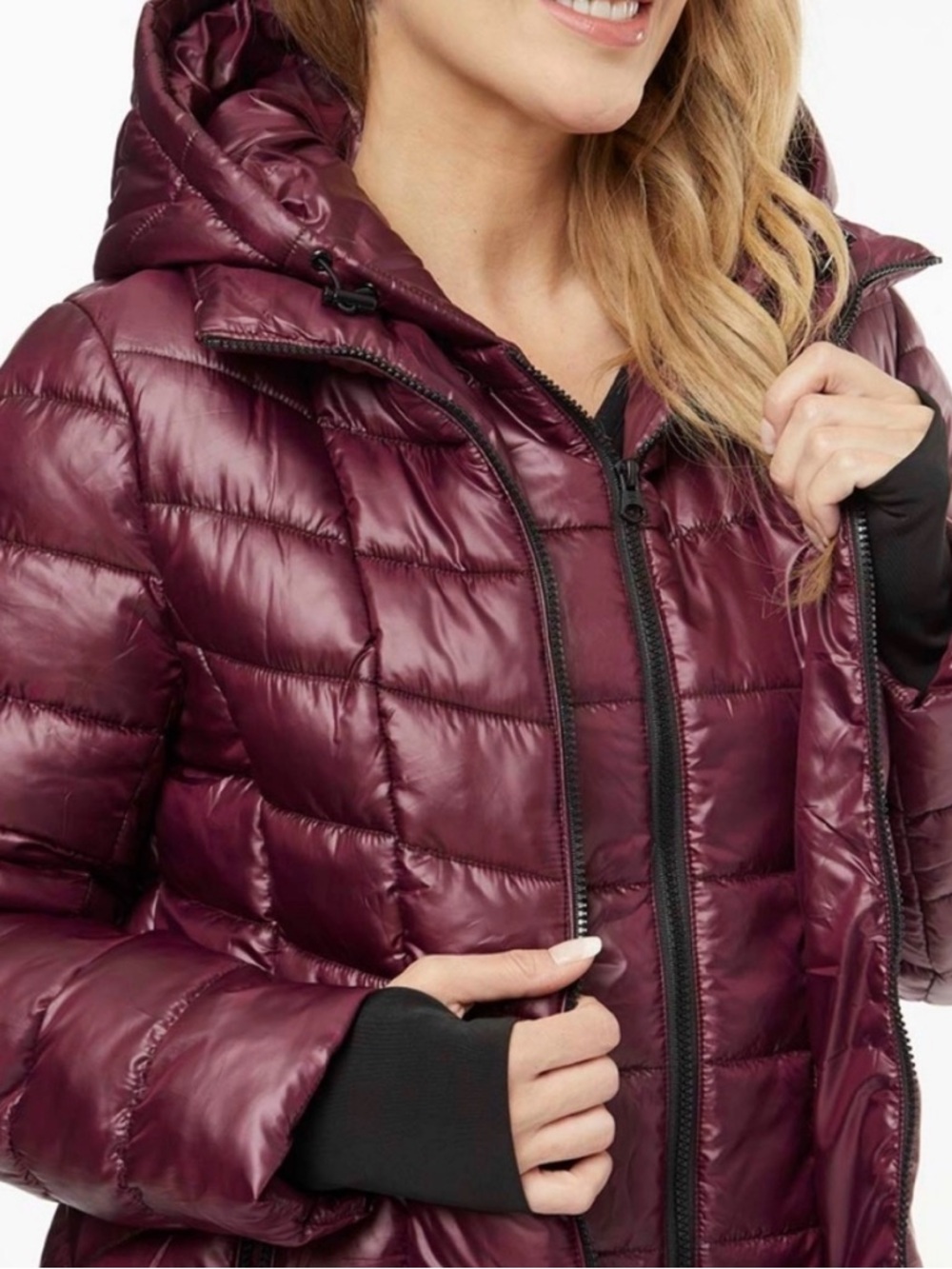 Jessica Simpson Quilted Hooded Puffer Coat - Cranberry - Picture 2 of 7